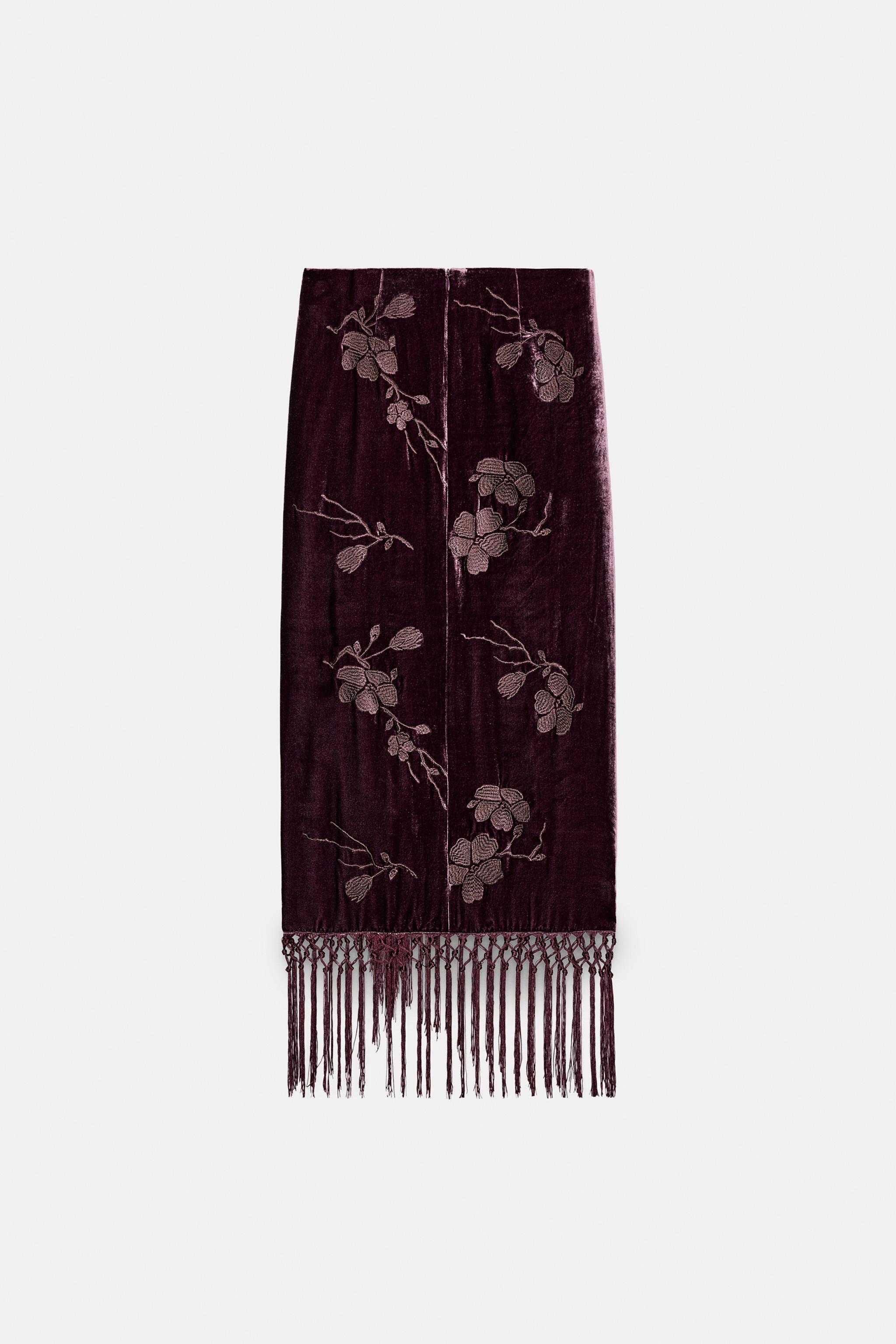 JUPE PARÉO EN VELOURS BRODERIES FLEURS